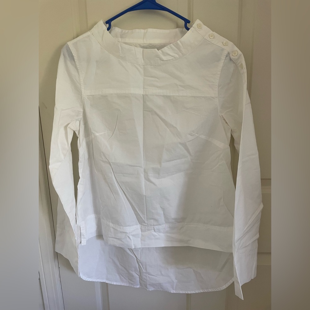 J.CREW Women’s White Cotton Button Shoulder Blouse Size 0 Long Sleeve